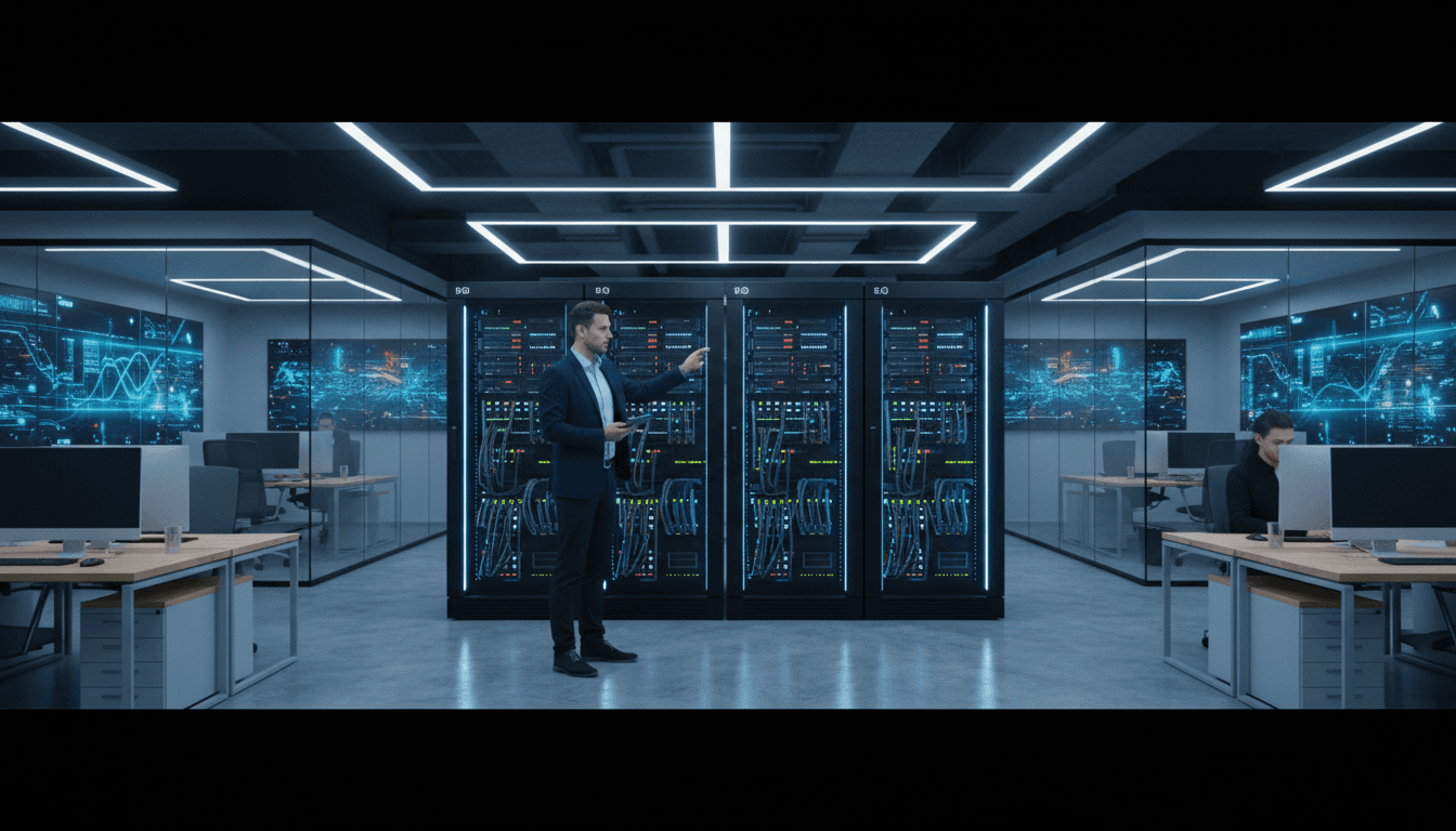 IT consultant working in a modern Toronto office with server infrastructure